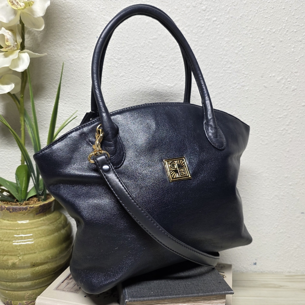 Gianni Bernini Navy Blue Leather Shoulder Bag